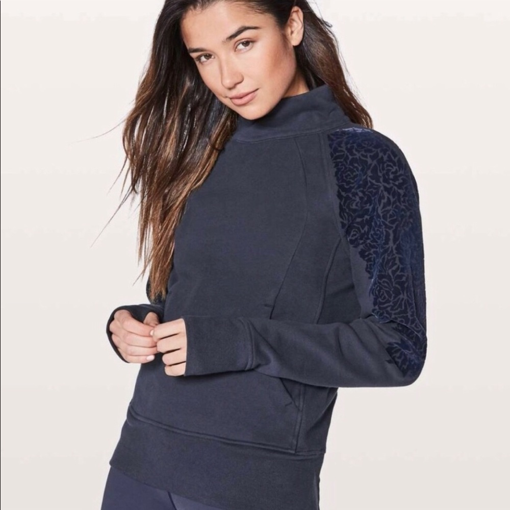 Lululemon Blue Floral Velvet Pullover Sweater
